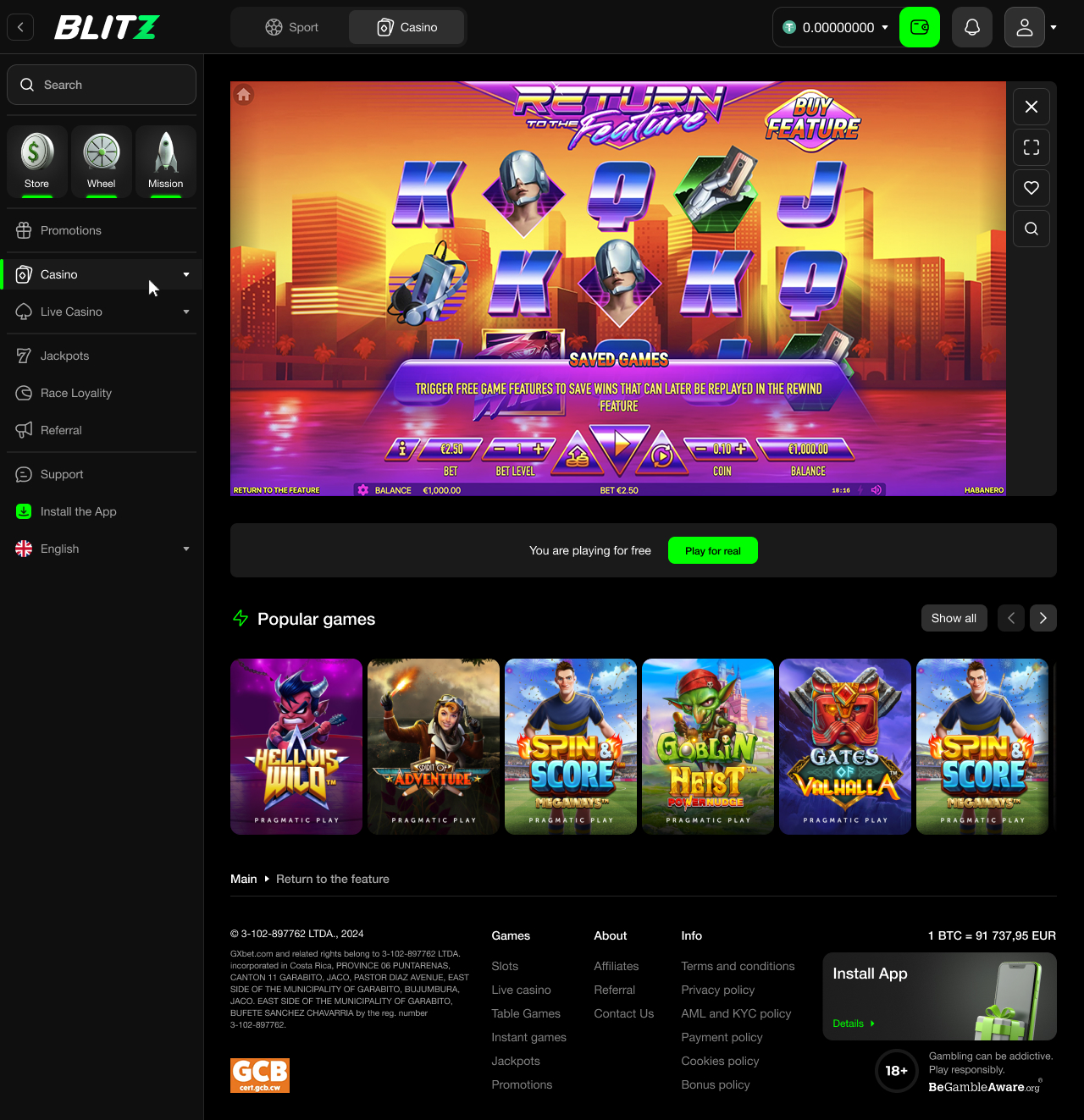 Procesul de înregistrare la Blitz Casino
